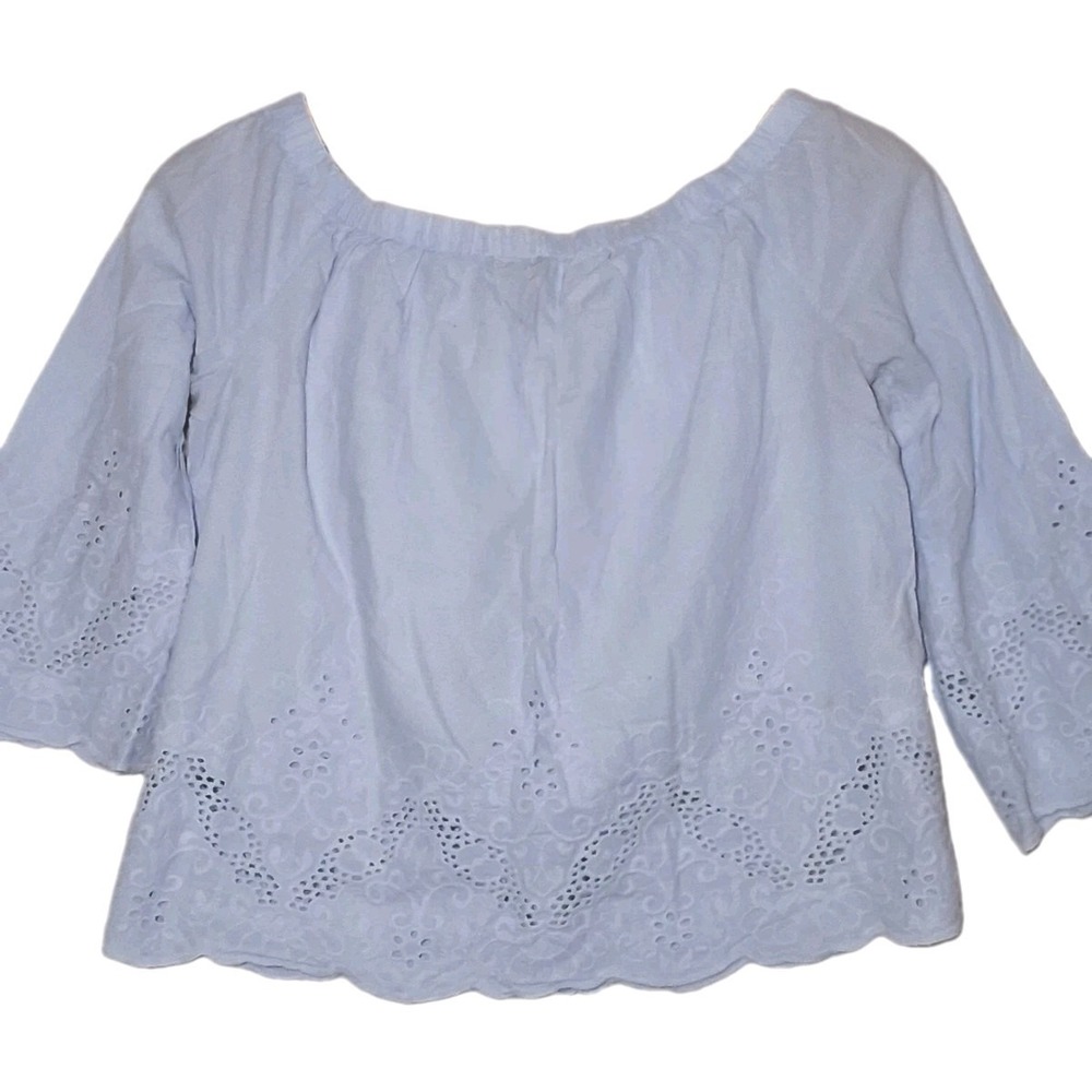 (2) F21 Off Shoulder Top Cotton Eyelet Embroidered Blouse Bright Red & Ice Blue - Picture 9 of 12